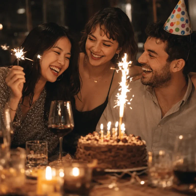 Vrolijke mensen met ijsfontein op feest